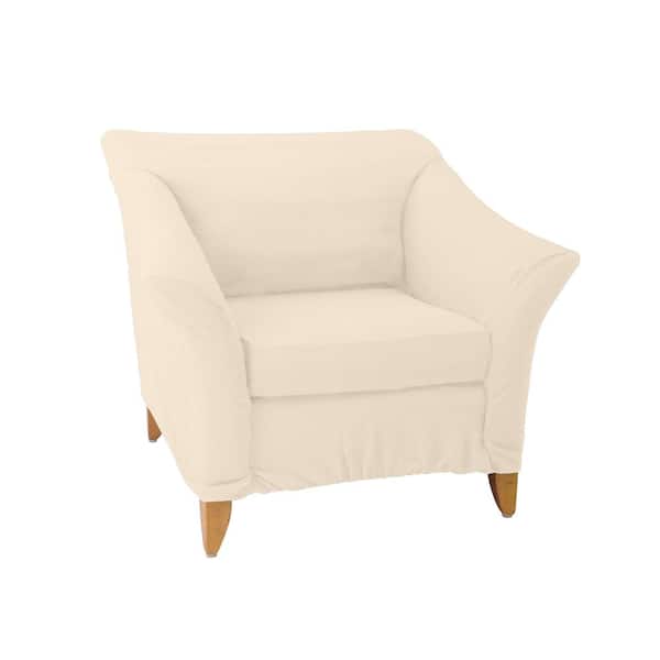 Home Details 96.5 in. x 23.6 in. x 27.5 in. Pixel Ivory Stretch Chair Slip Cover
