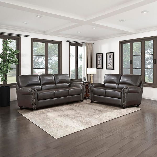 Lazzara Brennen 84 in. W Rolled Arm Leather Rectangle 2-Piece