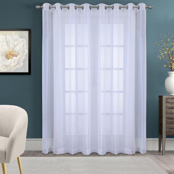 Habitat Coted 'Azure White Polyester Faux Linen 112 in. W x 84 in. L Grommet Indoor Sheer Curtain (Single Panel)