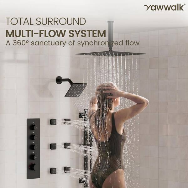 YAWWALK Thermostatic Valve 15-Spray 16 and 6 in. Dual Ceiling