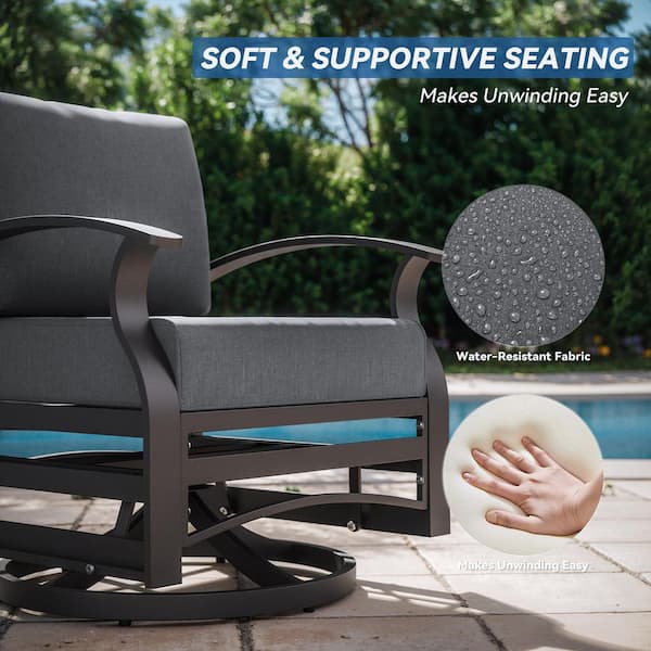 3-Piece Aluminum Swivel Outdoor Rocking Chairs Patio Conversation Set with Gray Cushions and Table, Garden, Backyard