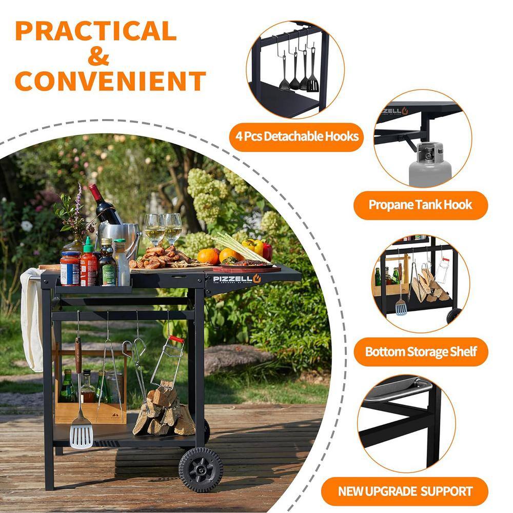 Small Black Steel Foldable Outdoor Grill Table Cart