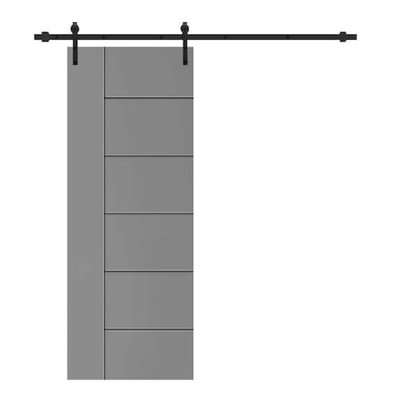 CALHOME Modern Classic 24 in. x 80 in. Light Gray Stained Composite MDF Paneled Sliding Barn Door with Hardware Kit