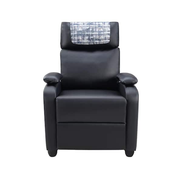 YSCLEL 28 in. Classic Black PU Leather Manual Recliner Chair with Cup Holder & Adjustable Footrest