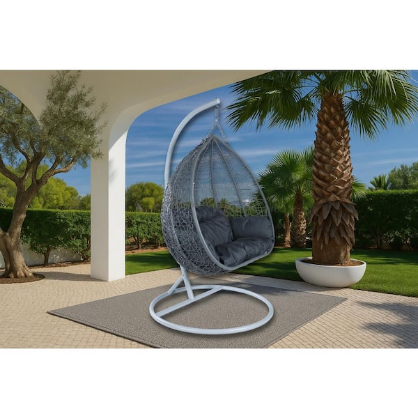 Hanging Metal Porch Swing Chair in Grey Stainless Steel Frame with Cushions Recluse Collection in Dark Grey