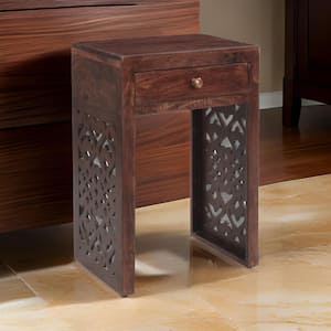 13 in. Brown and Gold Rectangular Wooden Top End Table