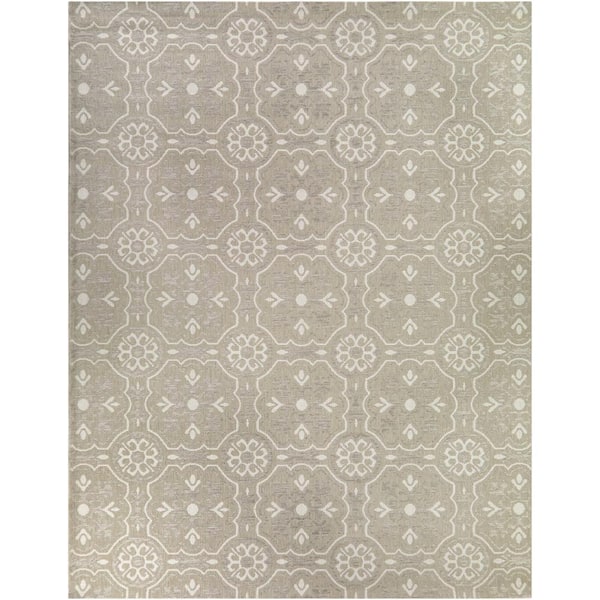 Neutral 8 ft. x 10 ft. Tiles Indoor/Outdoor Area Rug