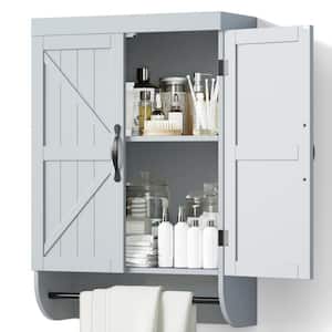 23.22 in. W x 9.25 in. D x 33.85 in. H Gray 2-Door Bathroom Wall Cabinet with Adjustable Shelf and Tower Bar