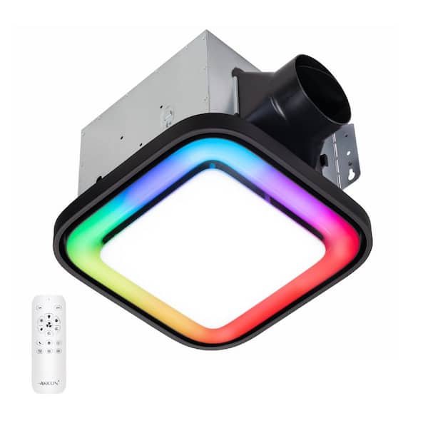 RGB3 Decorative Black 110 CFM 1.5 Sone Ceiling Bathroom Exhaust Fan with Dimmable and RGB Light, Remote, Square