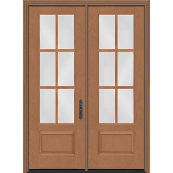 Regency 72 in. x 96 in. 3/4-6Lite Clear Glass LHIS AutmnWh Stain Fiberglass Double Prehung Front Door w/8012 BLK Lockset