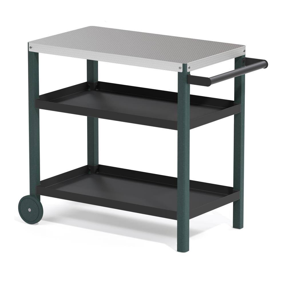 Dark Green Outdoor Grill Cart Movable Food Prep Table with Stainless Steel 