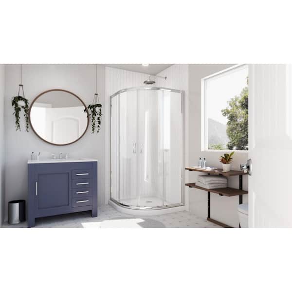 Prime 33 in. x 33 in. x 74.75 in. H Corner Semi-Frameless Sliding Shower Enclosure in Chrome with Shower Base in White