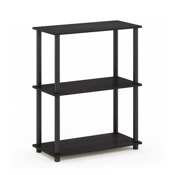 Furinno 29.5 in. Espresso/Black Plastic 3-Shelf Etagere Bookcase with Open Back