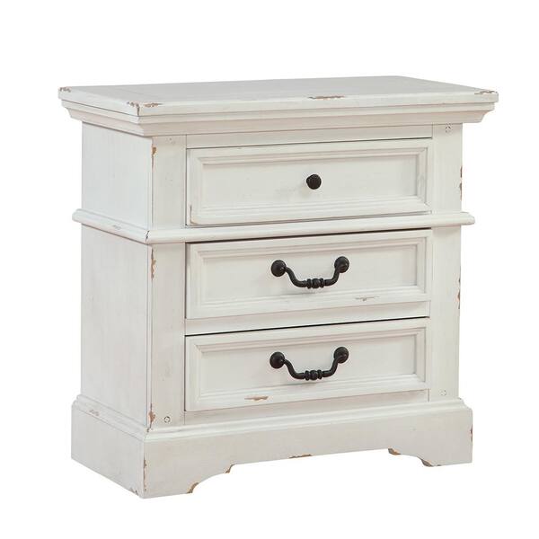 American Woodcrafters Stonebrook 3-Drawer Antiqued White Nightstand ...