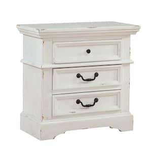 Stonebrook 3-Drawer Antiqued White Nightstand