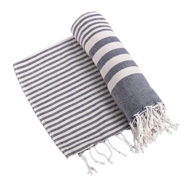 Blue/ White Striped Cotton Throw Blanket