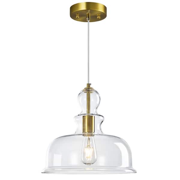 Home Light 60-Watt 1 Light Gold Modern Pendant Light Fixture With Clear Seeded Glass Chandelier Pendant Lighting 1 -Pack