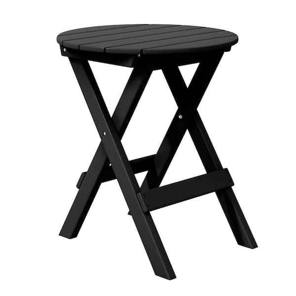 Laguna Plastic Outdoor Patio Round 24.5" Portable Flat Folding Dining Table, Black