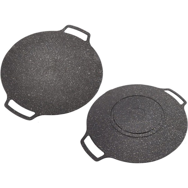 14.17 in. Nonstick Die-Cast Aluminum Grill Pan with Handle Korean BBQ Griddle for Meats Pancakes Ribs Black