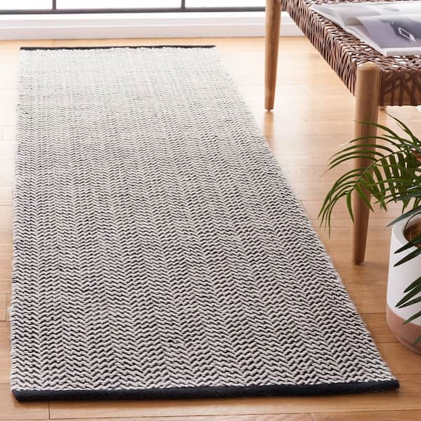 Vermont 2 ft. x 8 ft. Black/Ivory Chevron Striped Runner Rug