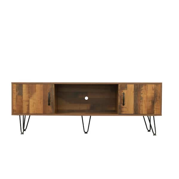 Polibi Modern TV Stand Fits TV's up to 60 in. withTV Media Stand, 60 in. Wide, Modern Industrial, Living Room, Brown