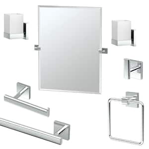 Elevate 23.5 in. W x 31.5 in. H Frameless Rectangular Bathroom Vanity Mirror and Accessory Kit in Chrome