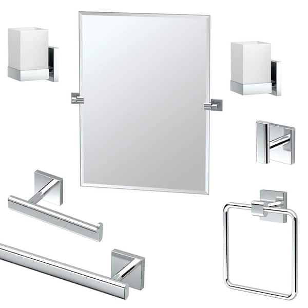 Gatco Elevate 23.5 in. W x 31.5 in. H Frameless Rectangular Bathroom Vanity Mirror and Accessory Kit in Chrome