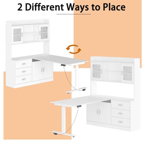 FUFU&GAGA 68.5 in. W L-Shaped White Wood 3-Drawer Electric