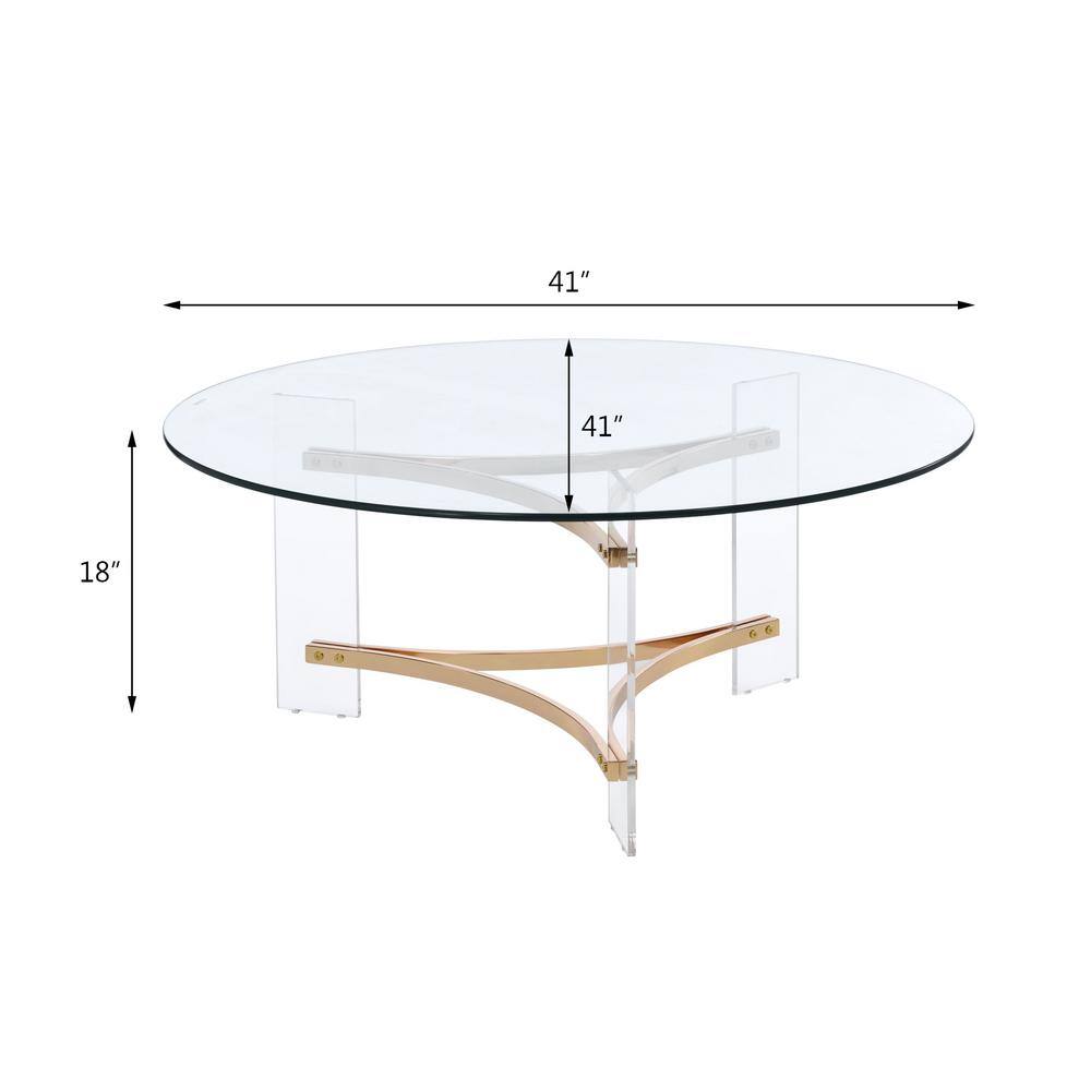 Sosi 41'' Round Clear Glass and Gold Acrylic Coffee Table