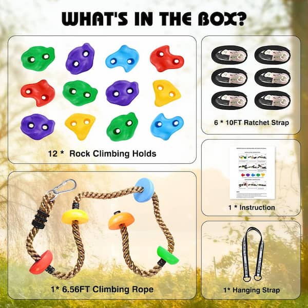 12-Pack Ninja Tree Climbing Holds with Swing, 230 lb. Capacity