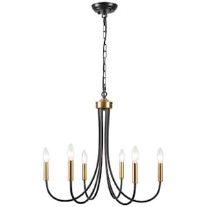 6-Light 23.62 in. Black/Gold Classic Chandelier for Kitchen Living Room with No Bulbs Included