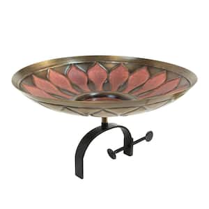 16.5 in. W Antique and Patina Red African Daisy Birdbath with Over Rail Bracket
