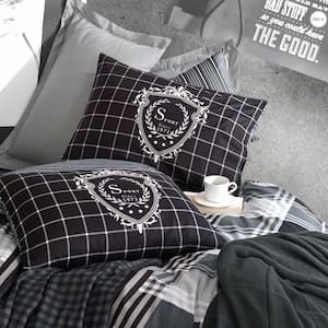 Black Imaginations Cotton Duvet Cover Set Anthracite, Full Size, 1-Duvet Cover, 1-Fitted Sheet and 2-Pillowcases