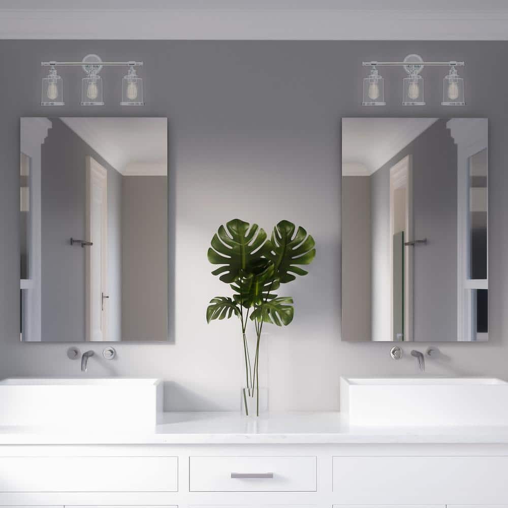 Polished Chrome 3-Light Dimmable Vanity Light with Glass Shades