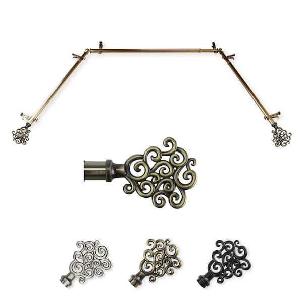 EMOH 13/16" Dia Adjustable 20"-36", 38"-72" Bay Window Curtain Rod with Jude Finials in Antique Brass