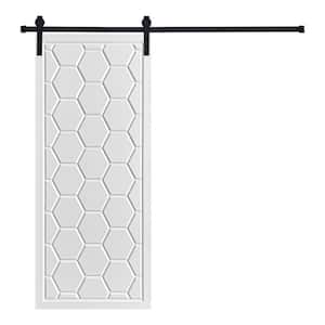 Modern Framed Honeycomb Designed 80 in. x 24 in. MDF Panel White Painted Sliding Barn Door with Hardware Kit