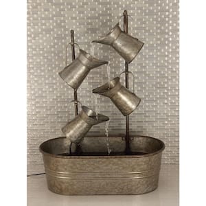 Gray Indoor and Outdoor Fountain with Watering Cans