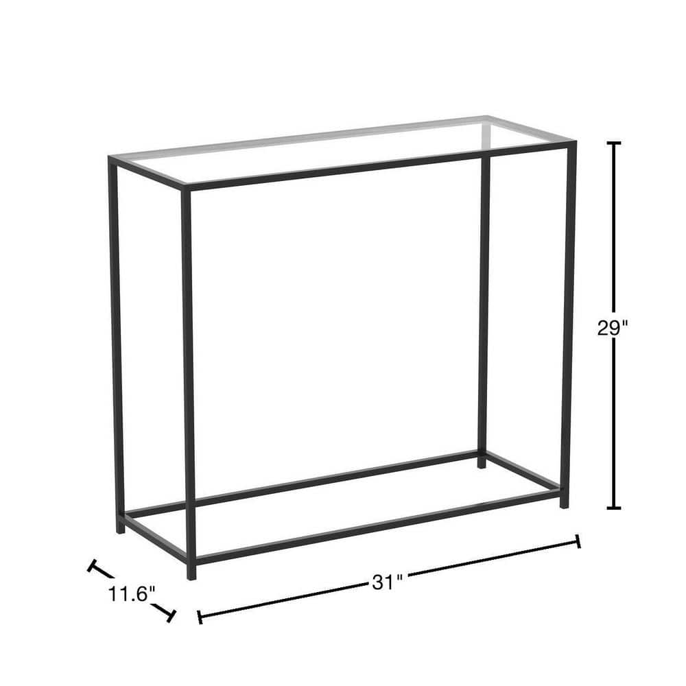 Sleek Modern Black Metal and Glass Rectangular Console Table