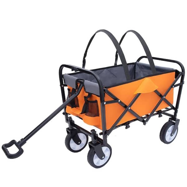 Sudzendf Orange 3 cu. ft. Steel Garden Cart with Strapping System, Collapsible Foldable Wagon Car