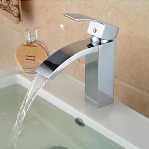 Single-Handle Arc Single-Hole Bathroom Faucet with Waterfall Spout in Chrome