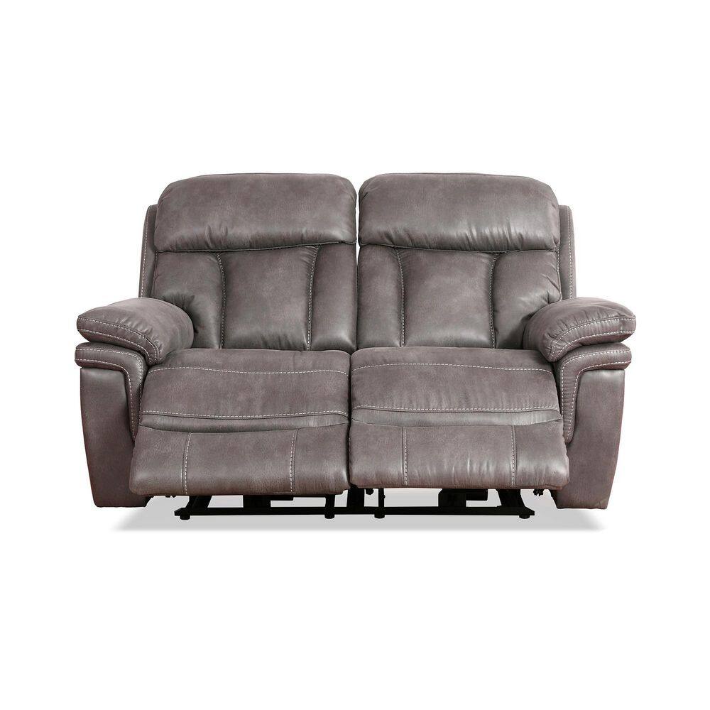 Grayson 66" Gray Leather Power Reclining Loveseat with Pillow-Top Arms