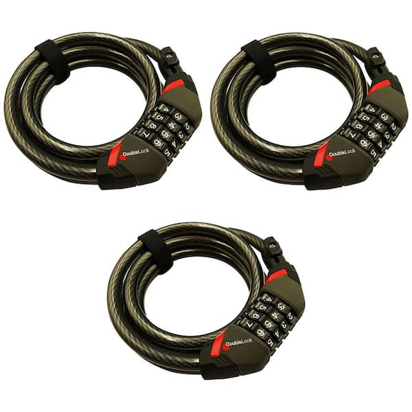 BOBCAT, Coiled Combination Cable Lock, 6 ft. x 12 mm Braided Steel with Vinyl Coating - 3 Pack