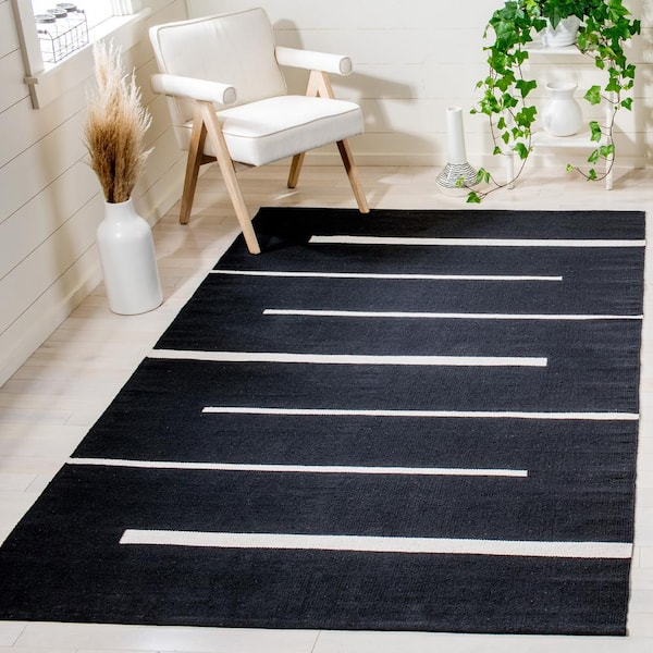 Montauk Black/Ivory Doormat 3 ft. x 5 ft. Geometric Lines Area Rug
