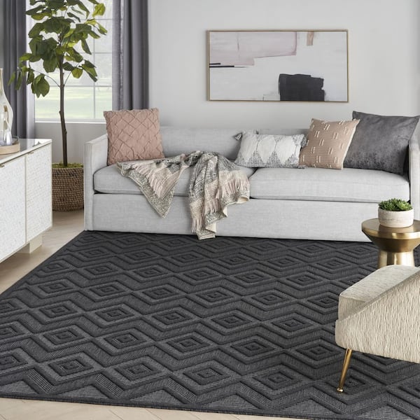 Versatile Charcoal/Black 7 ft. x 10 ft. Diamond Geometric Indoor Outdoor Area Rug