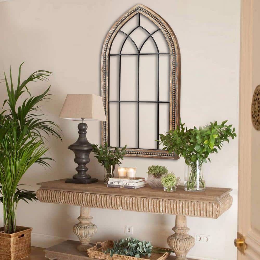 Rustic Brown Wood and Black Metal Cathedral Wall Decor