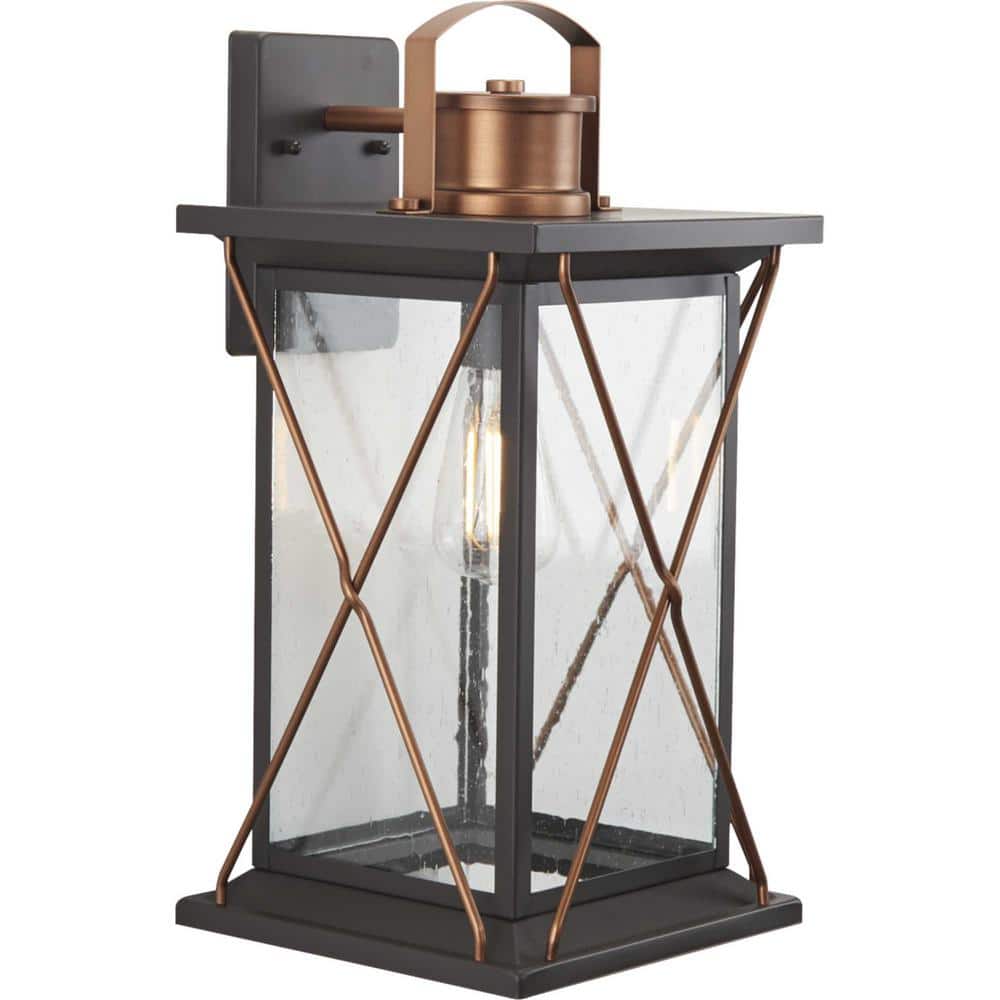 Antique Bronze Farmhouse Lantern with Clear Seeded Glass - 9.12" x 19"