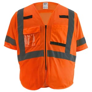 2X-Large/3X-Large Orange Class 3 Mesh High Visibility Safety Vest with 9-Pockets and Sleeves