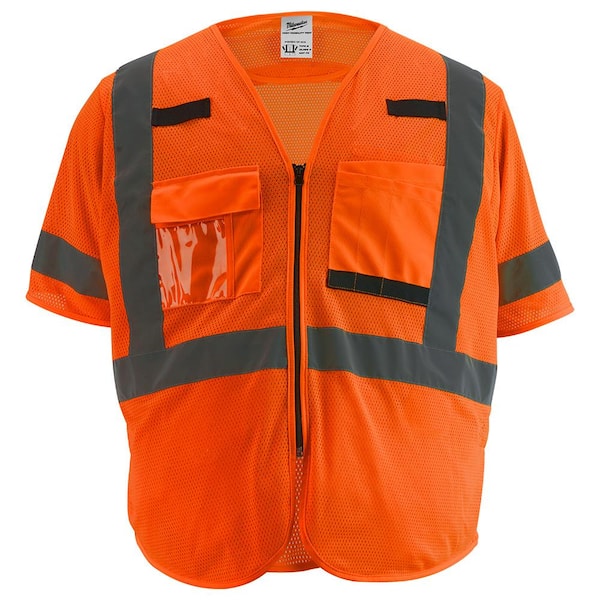 Milwaukee 4X-Large/5X-Large Orange Class-3 Mesh High Visibility Safety Vest with 9-Pockets and Sleeves