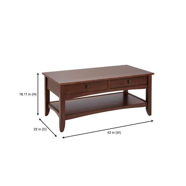 Cedar Springs Rectangular Sable Brown Finish Wood 2 Drawer Coffee Table (42 in. W x 18.11 in. H)