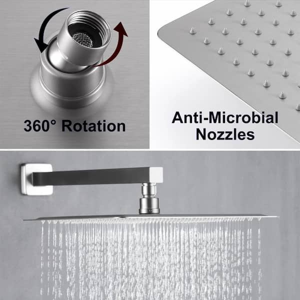Single Handle 2-Spray Wall Mount 12 in. Square Shower Head with Hand Shower Faucet in Brushed Nickel (Valve Included)